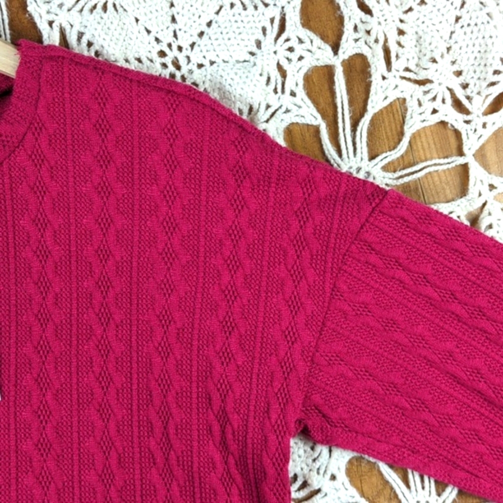 NWT Raspberry Pink Cropped Cable Knit Sweater - Picture 5 of 9